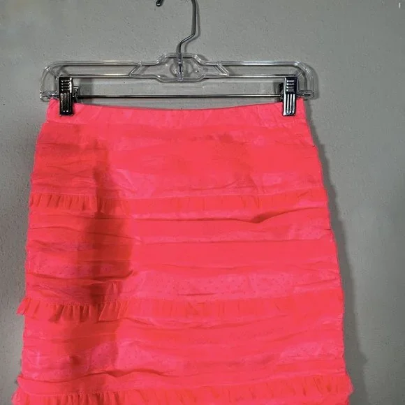 For Love & Lemons Mini Skirt Small Vixen Swiss Dot Neon Pink Ruched - Picture 5 of 7
